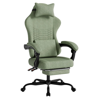 Gaming Chair Fabric Office Chair, Massage Gaming Chair with Headrest, Ergonomic Racing Gaming Seat with Footrest, for Relaxing