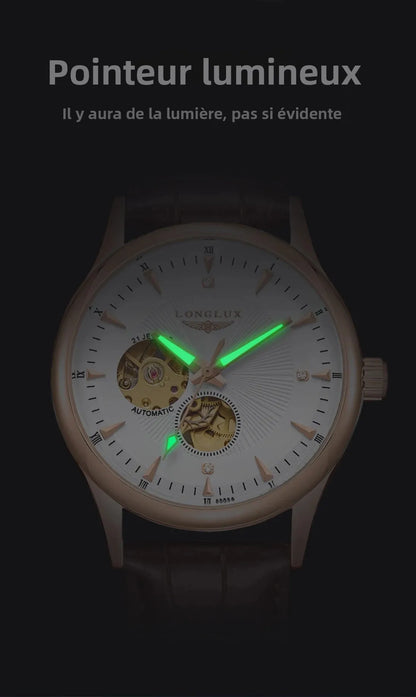 LONGLUX automatic watch elegant style wholesale mechanical wristwatches skeleton rome waterproof  mens watch men gift