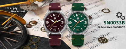 San Martin 39.5mm Retro Chinese Characters Indices Dial Men Pilot Watch YN55 100M Waterproof BGW-X1 Luminous SN0033C
