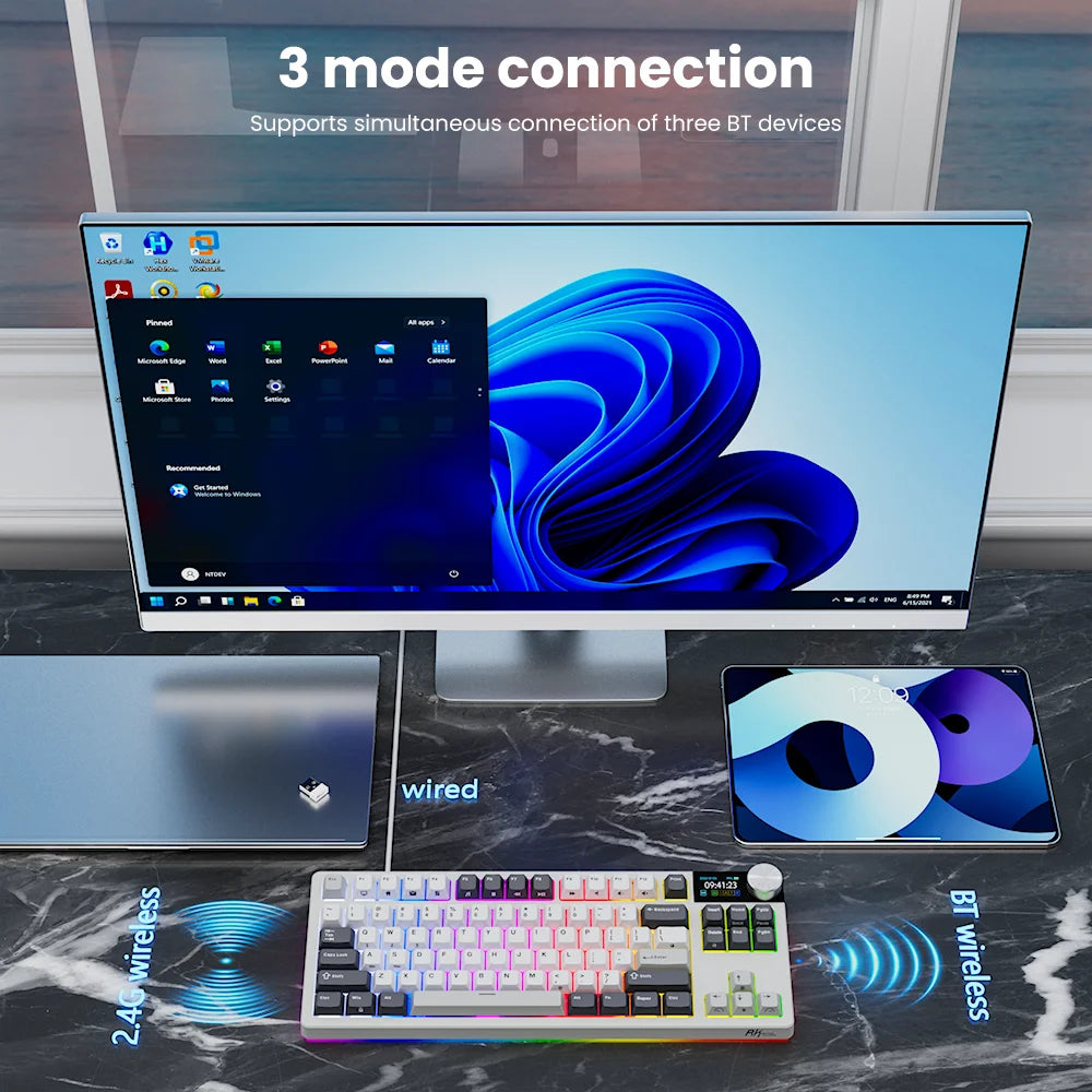 RK ROYAL KLUDGE S85 TFT Color Screen Mechanical Keyboard Tri Mode Wireless 85 Keycaps Hot-Swappable Gamer Keyboard RGB Backlit