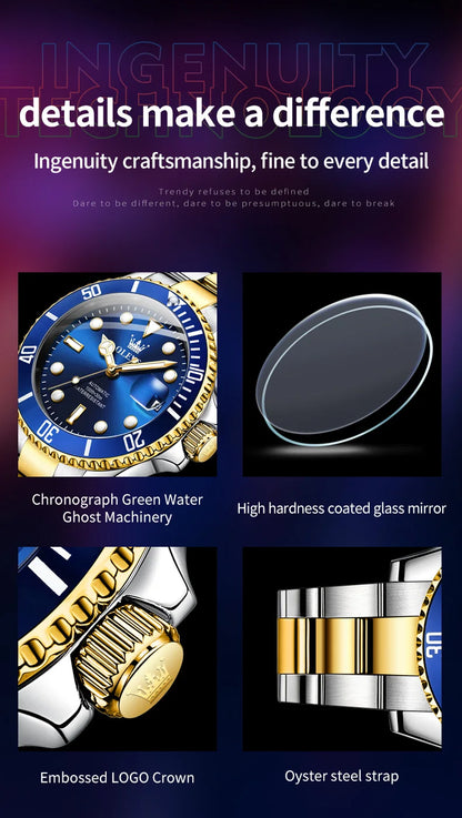 OLEVS 6650 Men Watch Classic Original Automatic Mechanical Watch For Man Zircon Scale Waterproof Luminous Stainless Steel Watch
