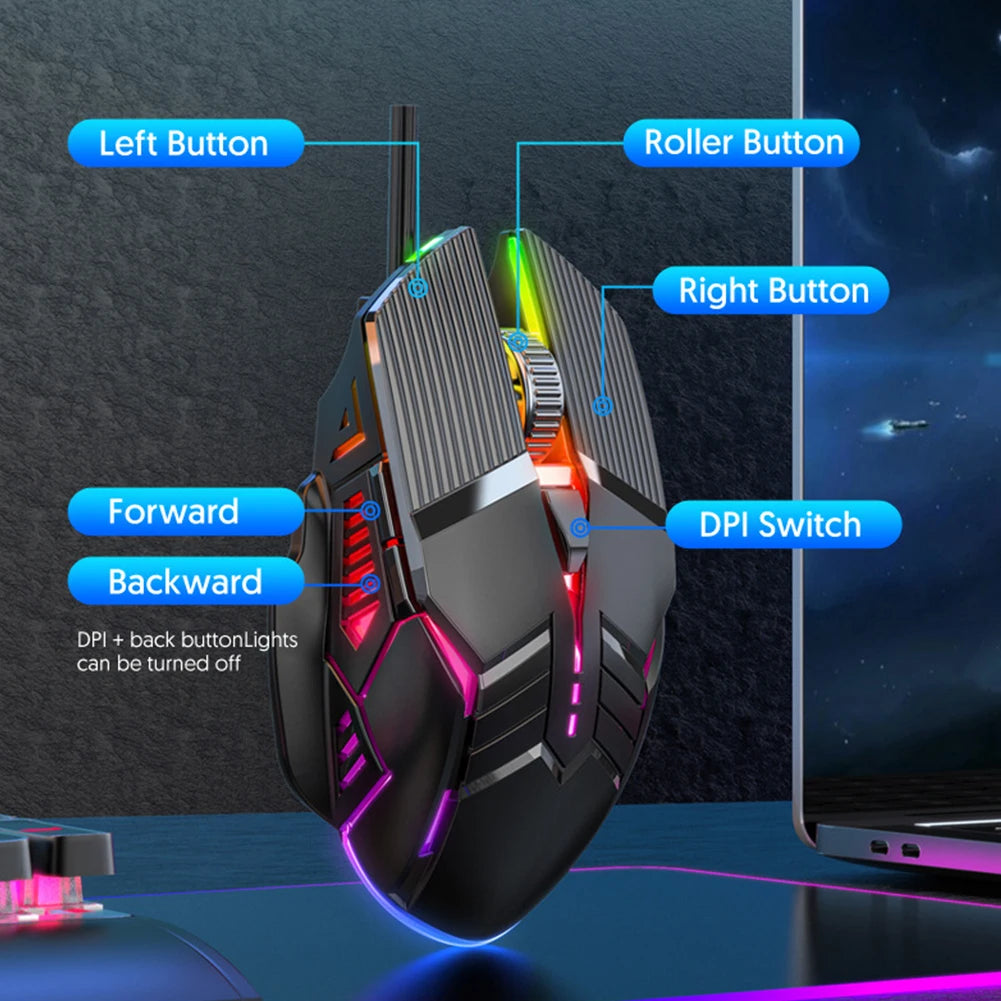 3200DPI Ergonomic Wired Gaming Mouse USB Computer Mouse Gaming RGB Backlit Gamer Mouse 6 Button LED Silent Mice for PC Laptop
