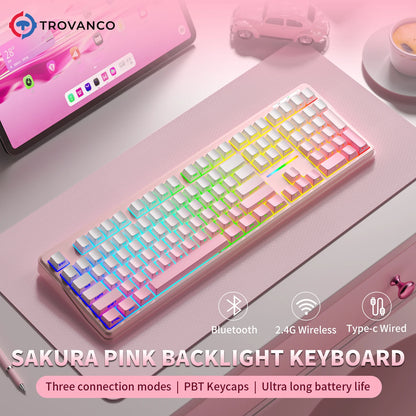 V108 Pro Bluetooth Keyboard Office Low Noise 2.4G Wired & Wireless Full Layout with RGB Backlit Membrane