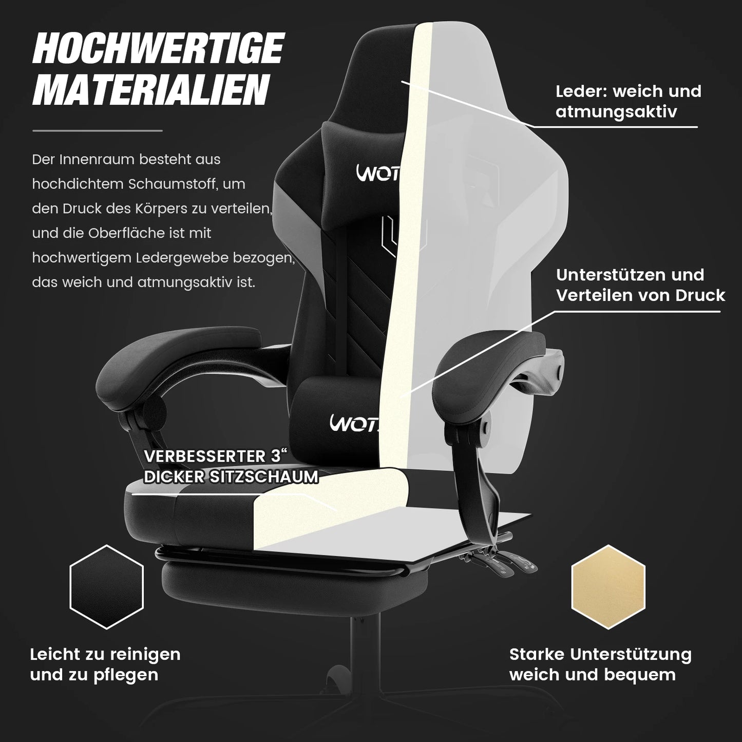 Sedia da gaming con poggiapiedi, ergonomica con cuscino lombare e poggiatesta, sedia da gaming regolabile in altezza per computer
