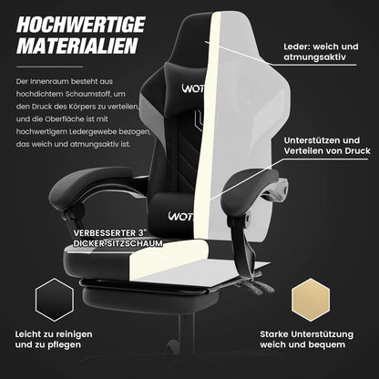 Sedia da gaming con poggiapiedi, ergonomica con cuscino lombare e poggiatesta, sedia da gaming regolabile in altezza per computer