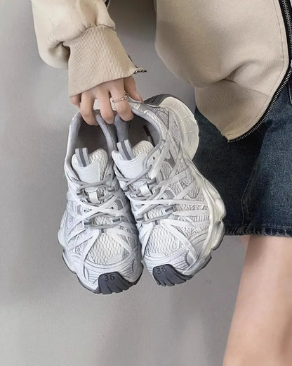 Spring Summer New Style Men and Women Dad Shoes, Thick Bottom Net Surface Sports Shoes, Trendy, Versatile, Breathable Tie Shoes
