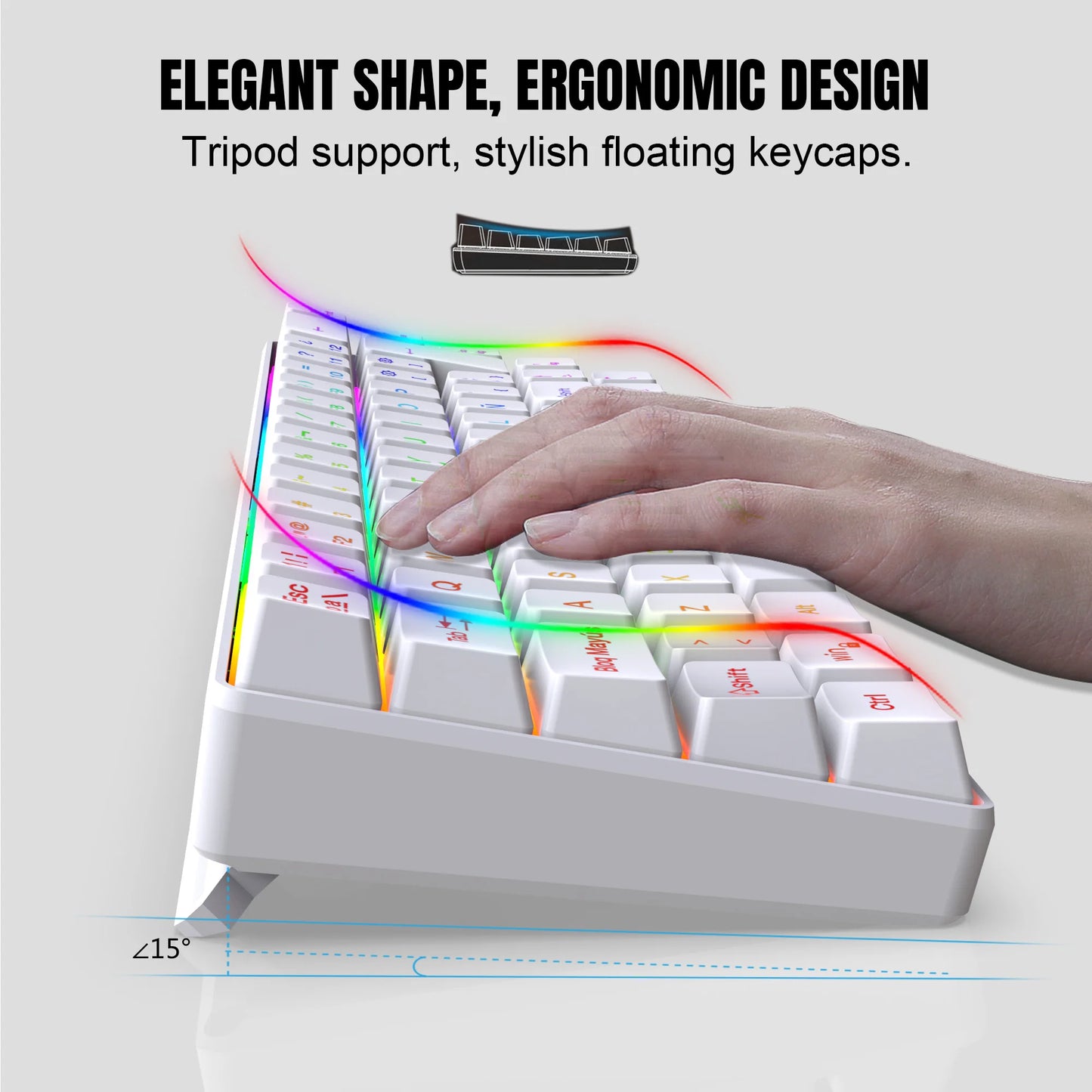 Hot Sale! Spanische kabelgebundene Gaming-Tastatur mit 69 Tasten und RGB-Hintergrundbeleuchtung, kompaktes 68%-Design, ein unverzichtbares Gadget für Büroangestellte und Gamer