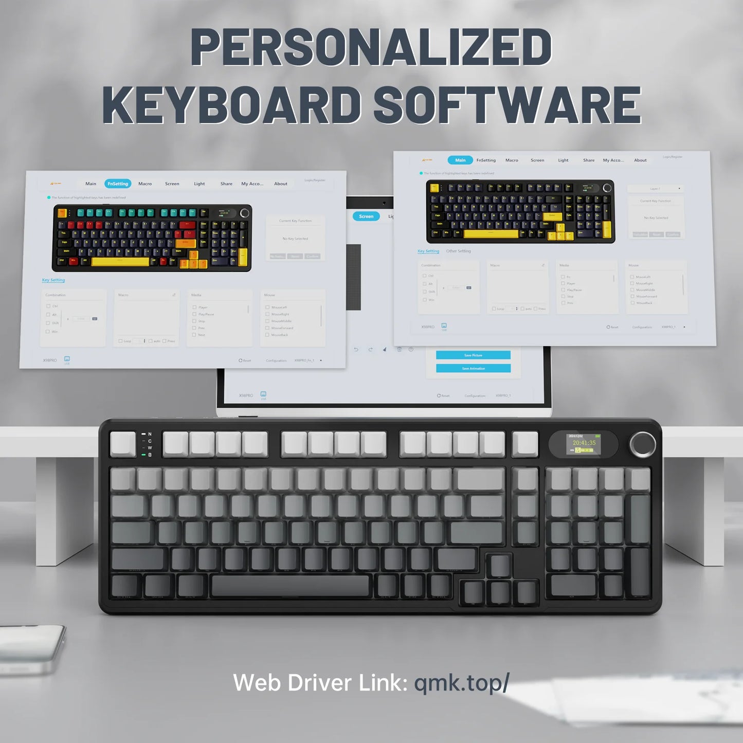 ATTACK SHARK X98PRO Tri-mode Gasket Mechanical Keyboard with TFT Screen & Knob, 99 Keys Layout, 5-Layer Foams, Hot-Swap, RGB