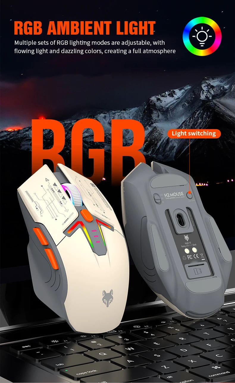 XUNSVFOX H2 wireless Bluetooth dual-mode mouse RGB lighting effect laptop gaming office magnetic charging