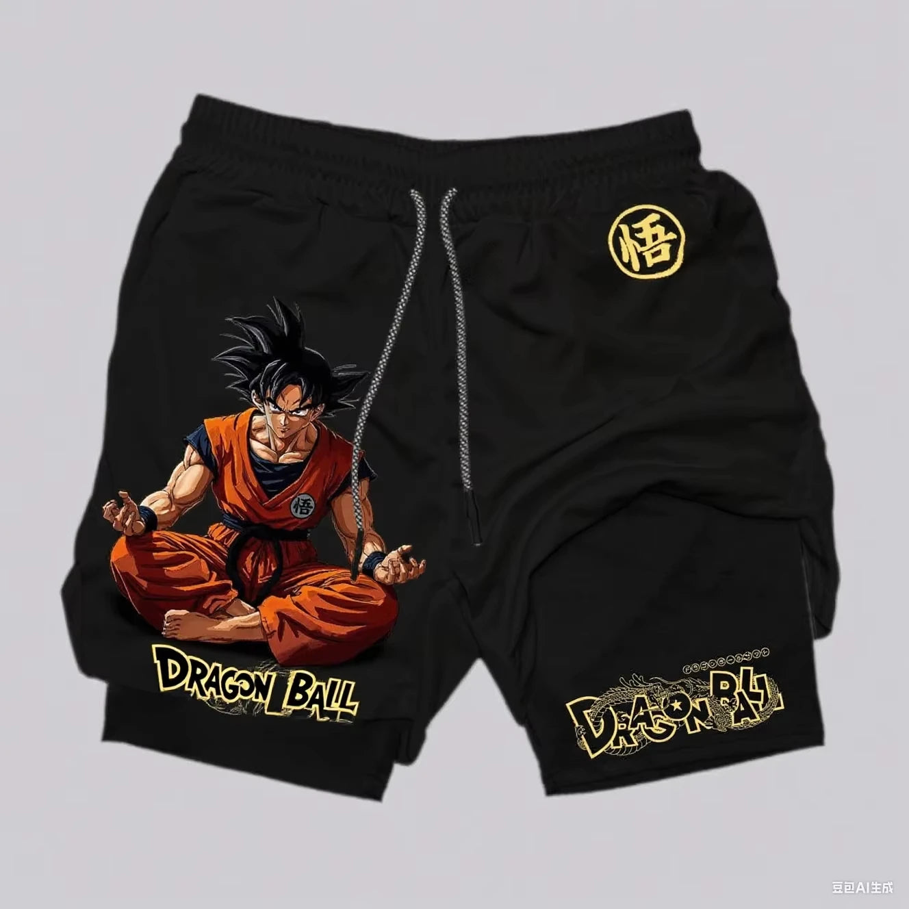 2026 Summer Dragon Ball Goku Anime Gym Shorts Men Double-layer 2-in-1 Sports Pants New Summer Japanese Cartoon Print Beach Pants