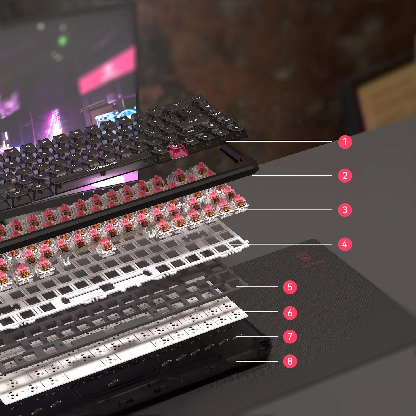 DarkBeacon Blade 68 RGB Silent Mechanical Gaming Keyboard Hot Swappable Wired N-Key Rollover 65% Compact Keyboard for PC Gamer