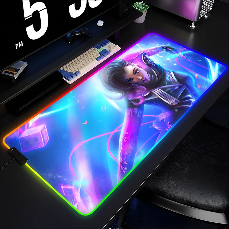 Геймърски пад за мишка и клавиатура Overwatch Sombra, подложка за бюро с LED RGB, гумен килим за мишка, kawaii mousepad за ноутбук