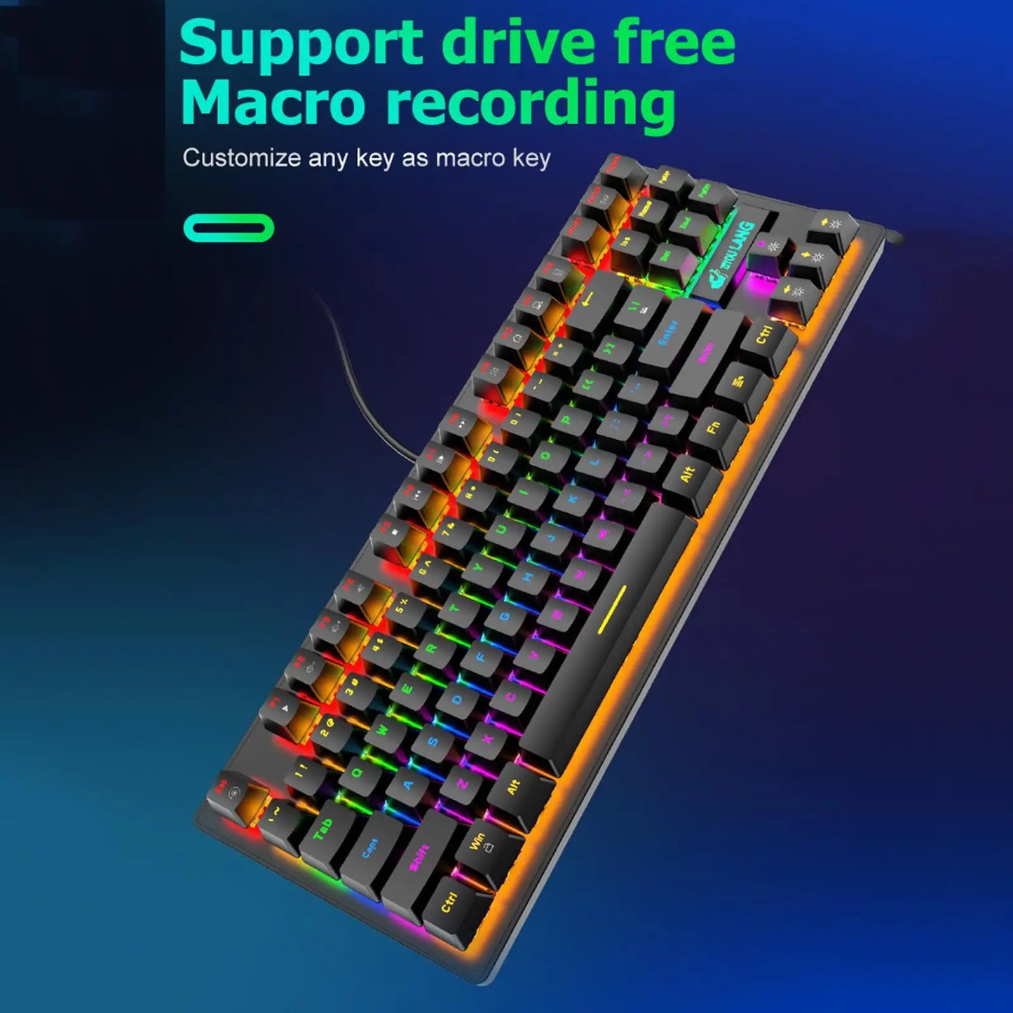 USB Mechanical Gaming Keyboard, Anti-ghosting Detachable Panel, Rainbow Backlit, Gamer for Gaming Computer Desktop PC Compact