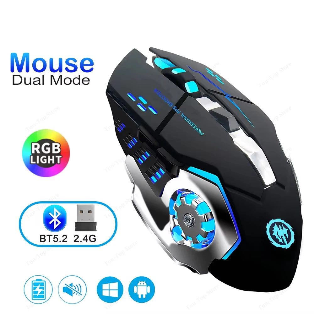 Mouse KEBIDUMEI cu Bluetooth 5.2 dual-mode, mouse wireless 2.4G, mouse de gaming RGB reîncărcabil, silențios, 3600 DPI, pentru laptop