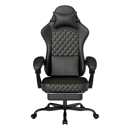PINGGO Ergonomischer Gaming-Stuhl mit Fußstütze und Massagefunktion, PVC-Leder-Bürostuhl für PC-Gaming, Belastbarkeit 150kg