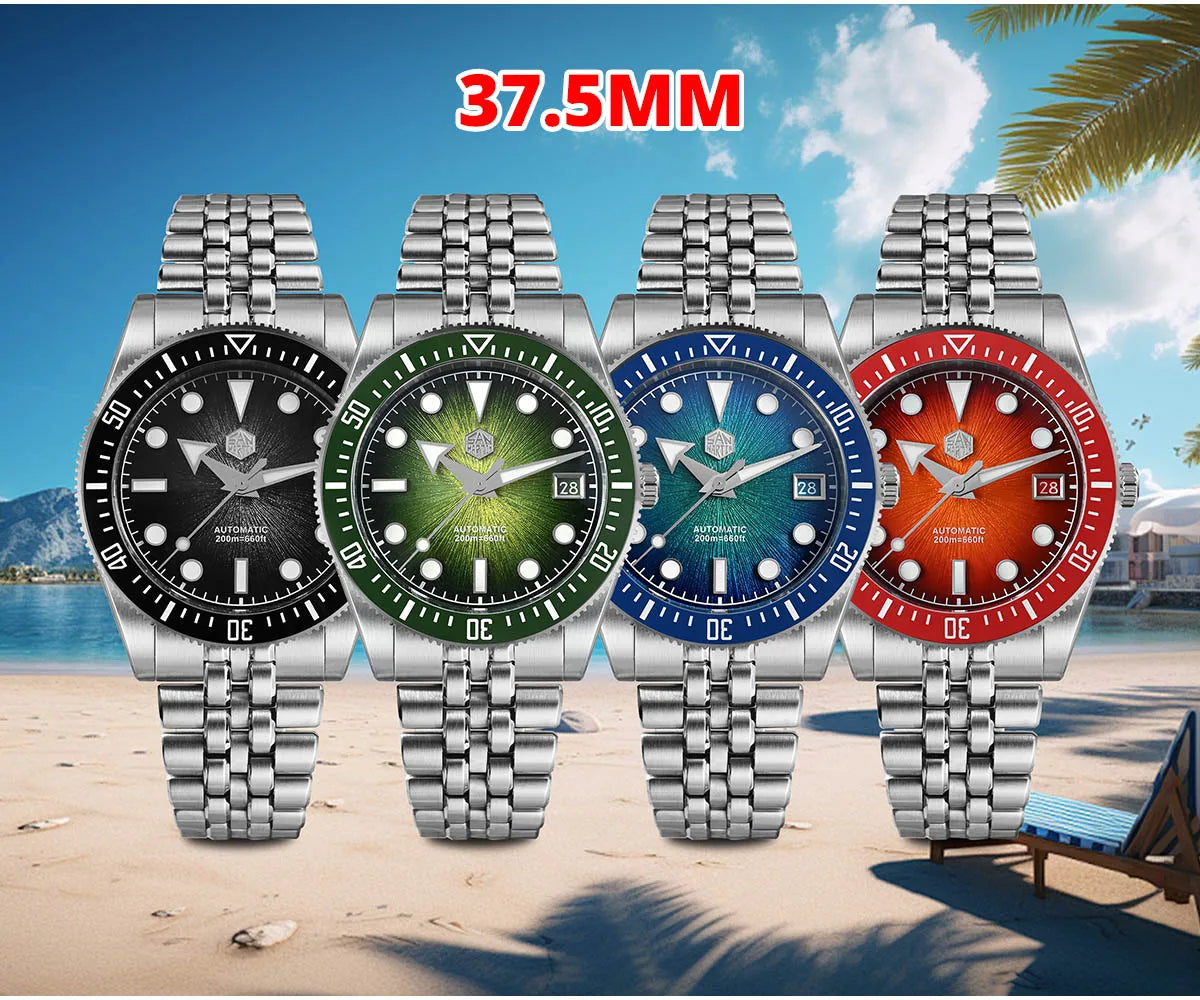 San Martin 40mm Luxus-Taucheruhr für Herren, Miyota 9015, Sunburst-Emaille-Zifferblatt, automatische mechanische Armbanduhr, wasserdicht bis 200m, SN0148