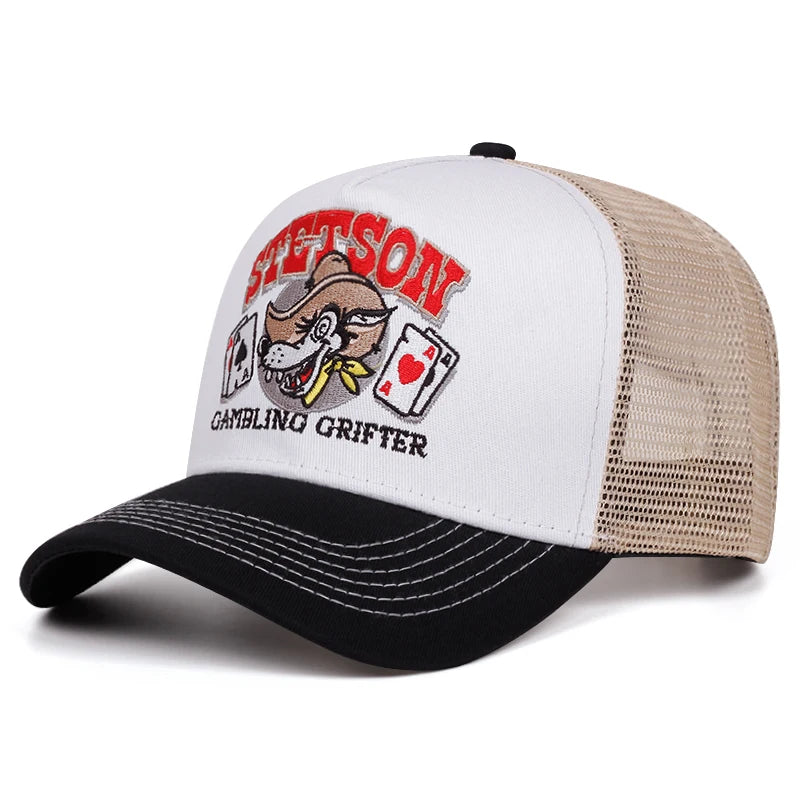 2025 Personalized New Breathable Mesh Hat STETSON Wolf Head Poker Truck Hat Outdoor Sports Sunshade Hat Street HipHop Hat Unisex