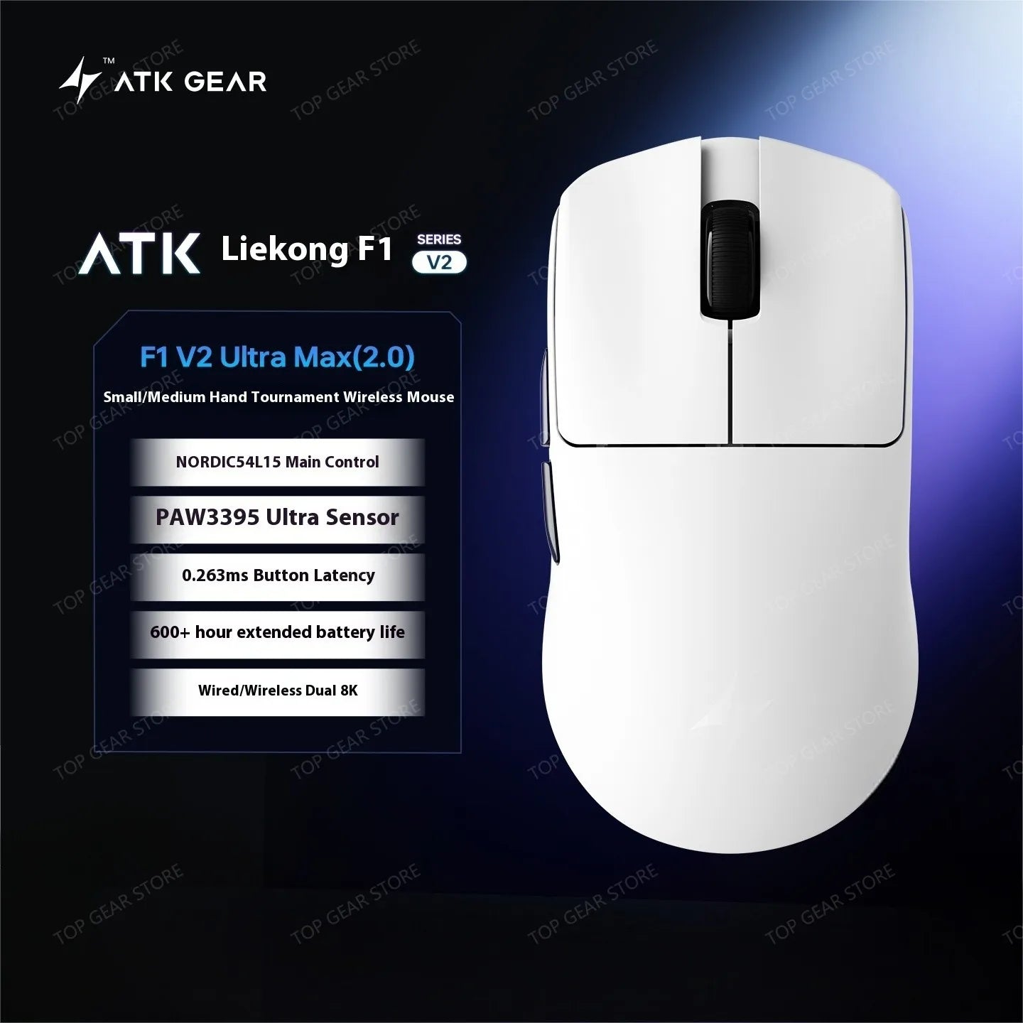 Mouse da gaming ATK F1 V2 Ultra MAX wireless tri-mode PAW3950 doppio 8k leggero ergonomico per esport, accessorio PC personalizzato