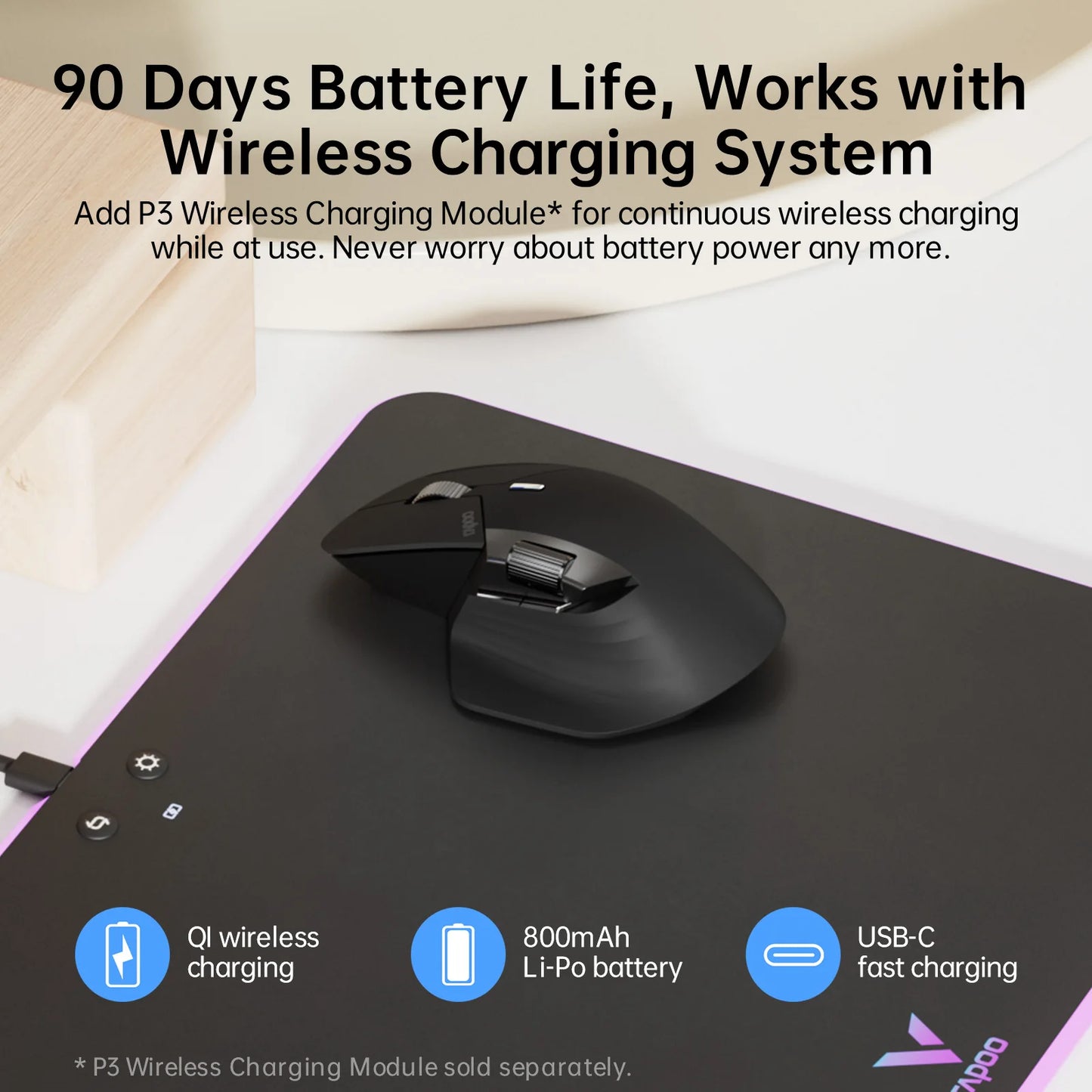Rapoo MT760/MT760Mini Multi-mode Rechargeable Wireless Bluetooth Mouse Ergonomic 4000 DPI Supports Up to 4 Devices Office Mice
