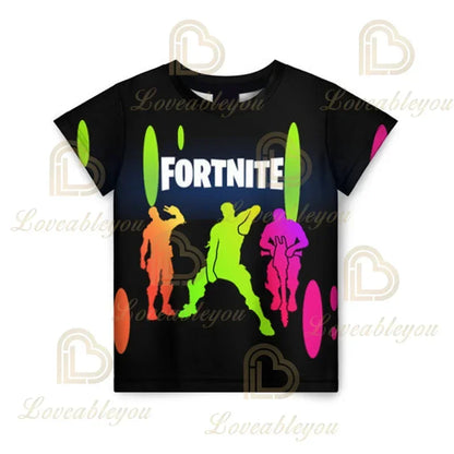Fortnites 3D-gedrucktes Kurzarm-T-Shirt mit Cartoon-Print, Battle-Royale-Gaming-Shirt für Erwachsene und Kinder, Harajuku-T-Shirt
