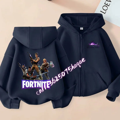 Kinder-Outdoorjacke Cartoon FORTNITED für Mädchen und Jungen, Sweatshirt-Mantel, hochwertige dünne Windjacke, Herbst-Zip-Jacke, Oberteil