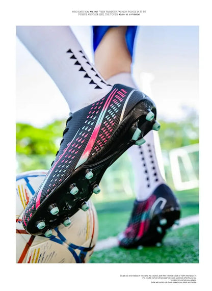 High Top Waterproof Football Boots Men Anti Slip Durable Spikes Design Breathable Lining Outdoor Grass Court Professional Soccer