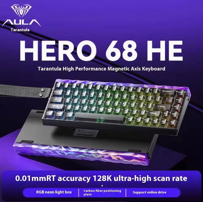 Teclado mecânico gaming com fios AULA HERO68 HE, switches magnéticos, Rapid Trigger, taxa de polling 8K, RGB, para esports