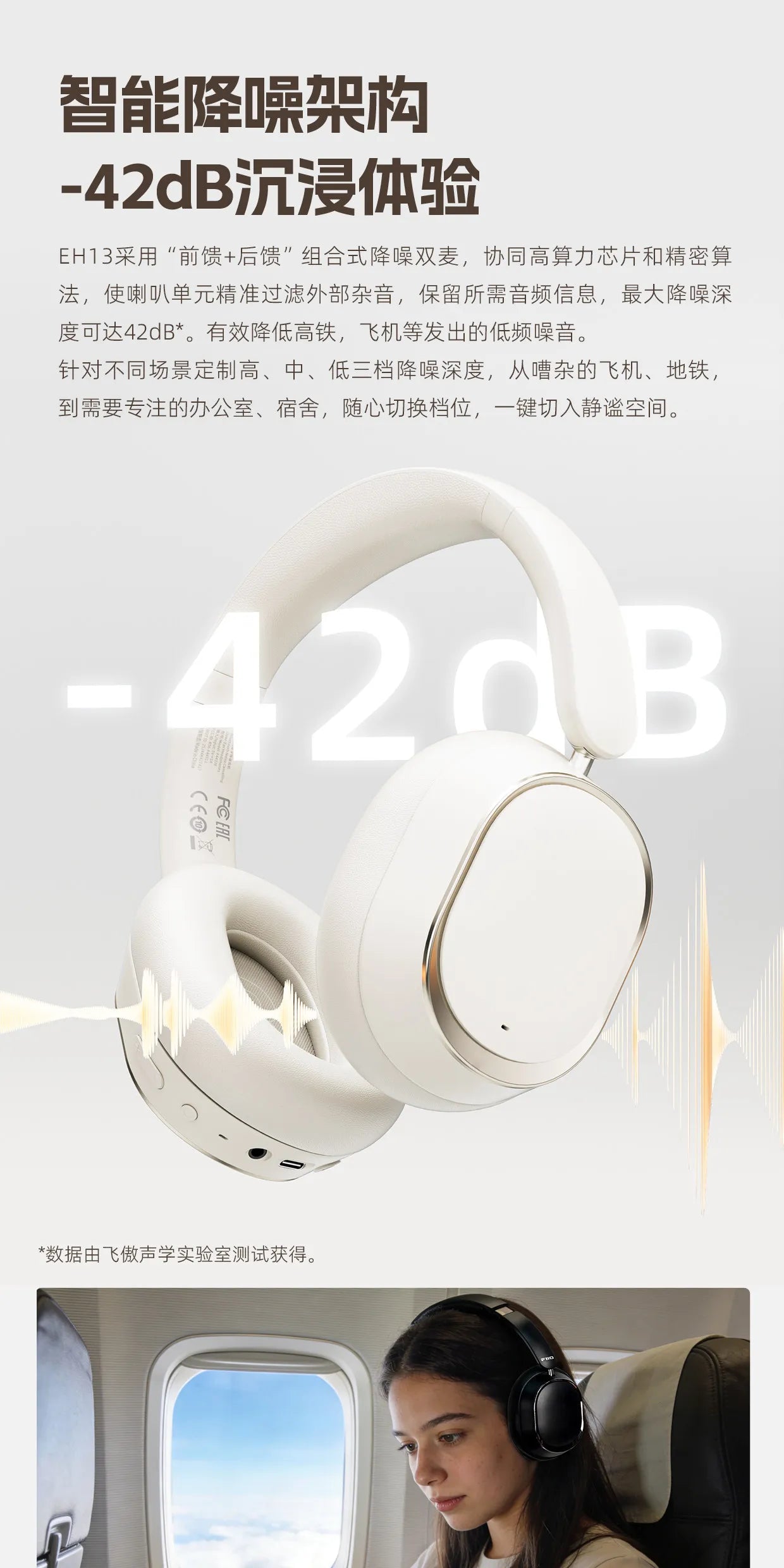 FiiO EH13 Kabellose Bluetooth-ANC-Over-Ear-Kopfhörer – HiFi-LDAC-Gaming-Headset mit Geräuschunterdrückung, tiefem Bass & langer Akkulaufzeit