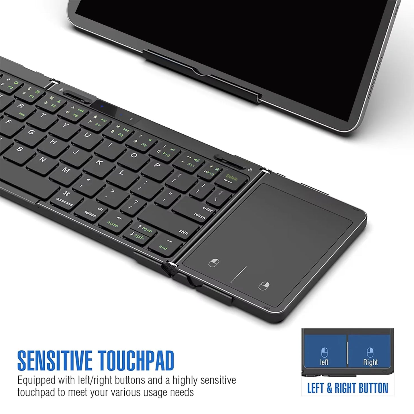 Folding Travel Keyboard with Touchpad & Display, Foldable Bluetooth Keyboard for Windows iOS Android, Multi Device Keyboard