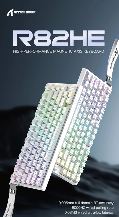 ATTACK SHARK R82 HE Teclado Magnético com Fio 75% RGB 8000Hz Rapid Trigger Atuação de 0.005mm Teclado Gaming