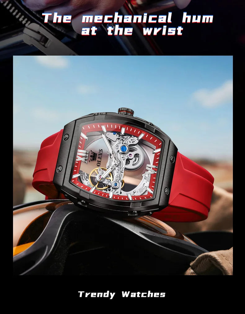 OLEVS 6779 Mens Watch Skeleton Mechanical Watch Fashion Business Sport Waterproof Luminous Silicone Strap Watches For Men
