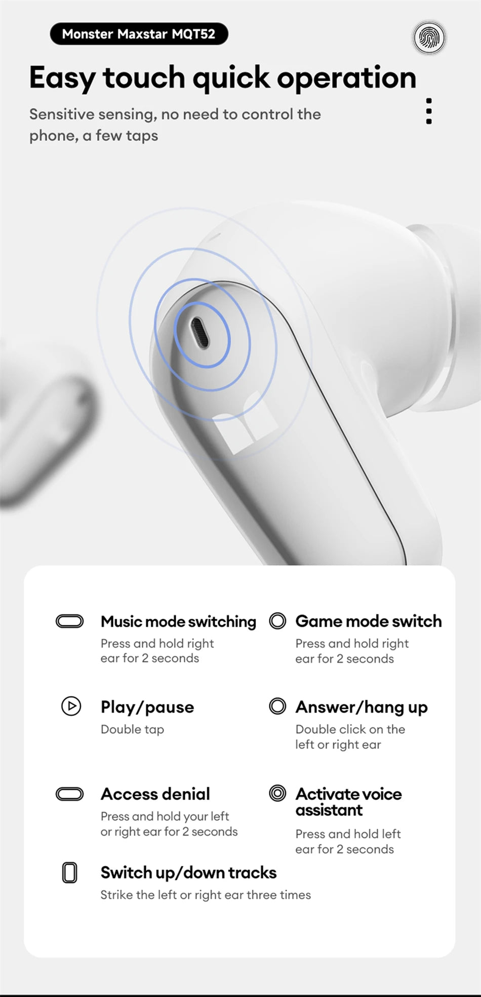 Monster MQT52 kabellose Bluetooth 5.4-Ohrhörer mit langer Akkulaufzeit, Gaming-Kopfhörer im Dual-Modus, Hi-Fi-Stereoklang-Headset mit Mikrofon