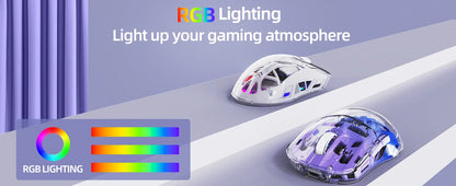 A2 transparente kabellose Gaming-Maus, BT 5.0/2.4G, wiederaufladbare RGB-Maus für PC mit digitalem Display, PixArt 3212, 5 einstellbare DPI
