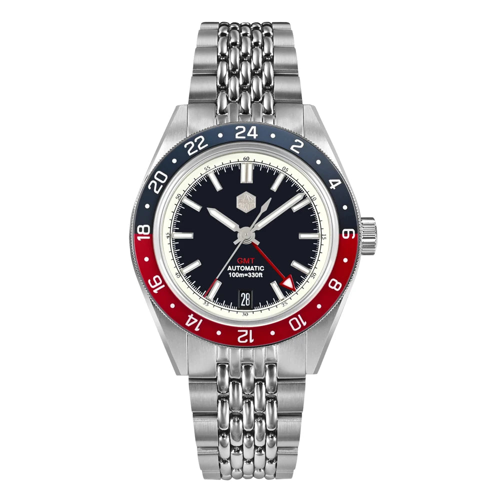 Orologio da uomo automatico San Martin 39.5mm Limited Edition con quadrante Full Lume, NH34 GMT, data a ore 6, 10Bar, Kol Saati di lusso SN0116W