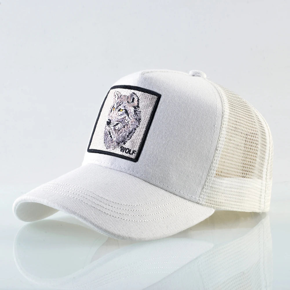 Modieuze baseballpet met geborduurde wolfspatch, snapback, hiphop-truckerpetten voor heren en dames, ademende pet met klep voor buitengebruik