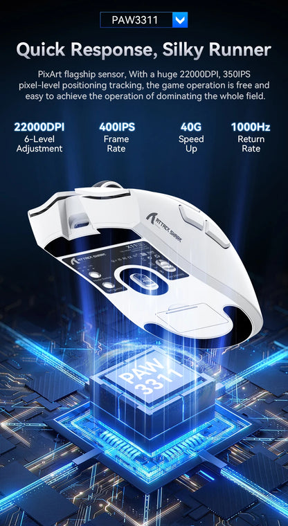 Mouse da gaming ATTACK SHARK X11 e mouse wireless X11 SE 22000 DPI, sensore PAW3311, BT/2.4G/cablato, ultraleggero 59g, 2000W clic