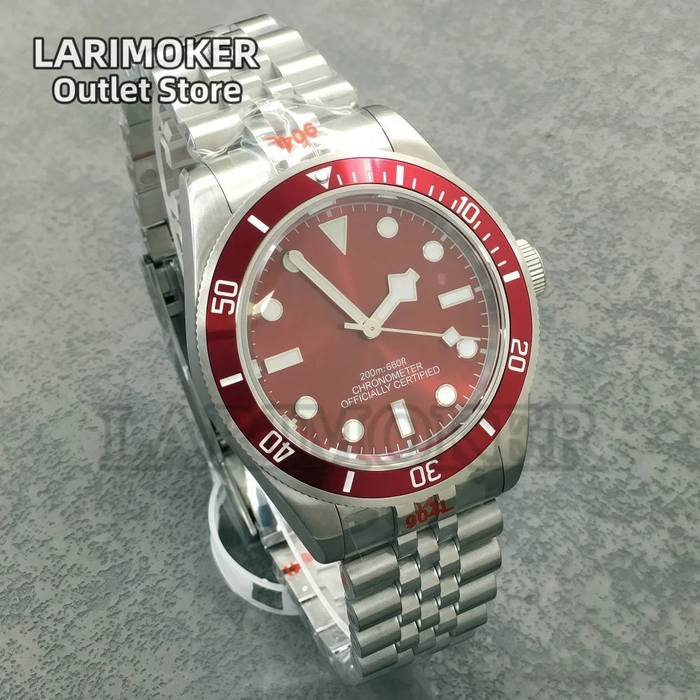 LARIMOKER NH35 39mm Automatic Men's Watch Domed Sapphire Glass 100m Diving Vintage Wine Red Insert Dial Super Luminous Watch