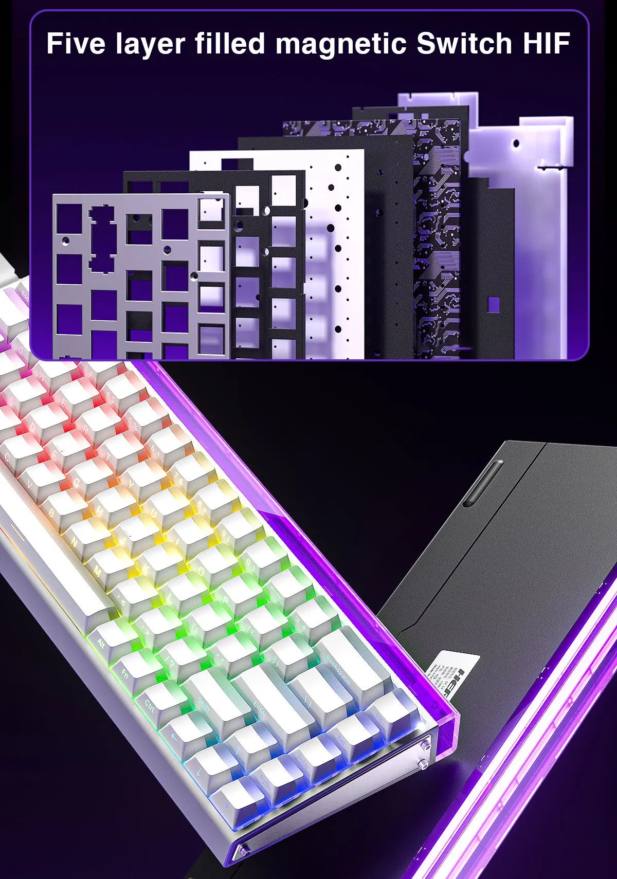 Teclado mecânico gaming com fios AULA HERO68 HE, switches magnéticos, Rapid Trigger, taxa de polling 8K, RGB, para esports