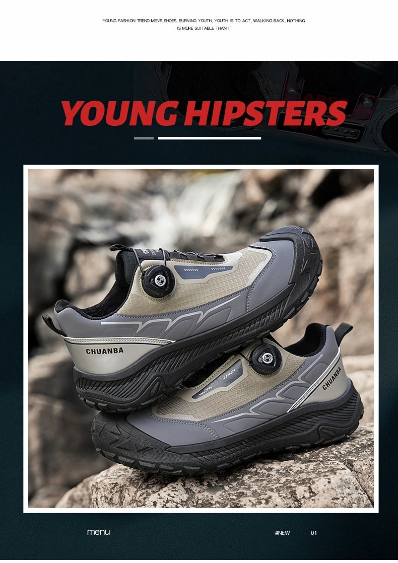 Rotary Buckle Men's Trekking Sneakers Outdoor Platform Hiking Shoes Men Sports Shoes Comfortable Non-slip Climbing Walking Shoes
