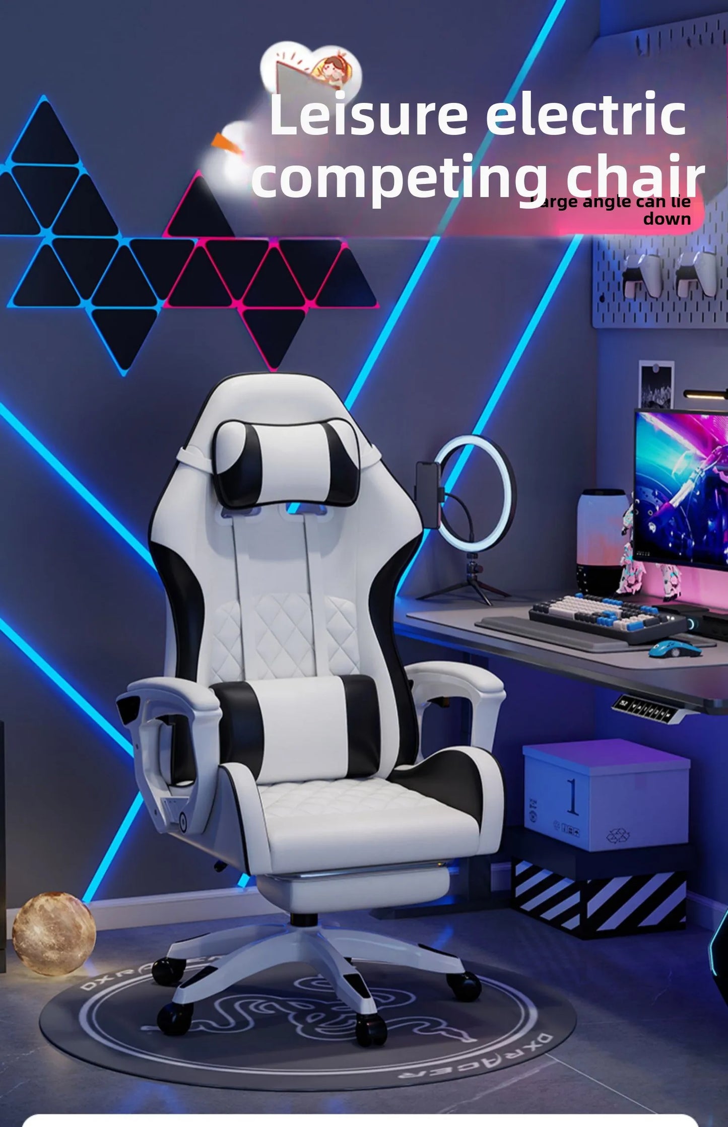 Мъжки e-sports стол, удобен за продължително седене, компютърен стол с възможност за накланяне за отдих, облегалка