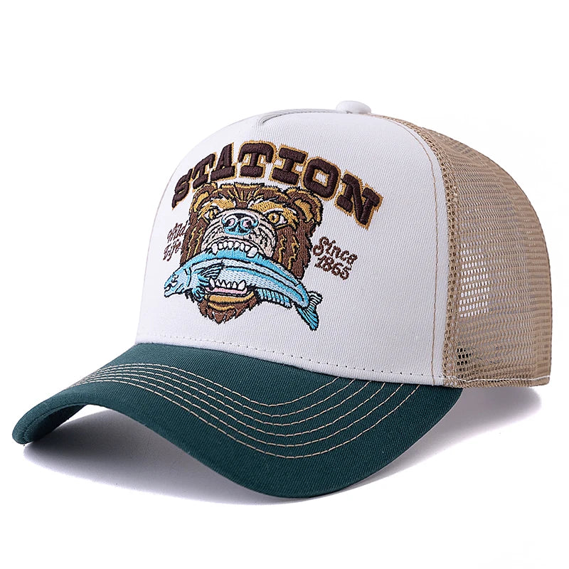 Hot Sale Unisex Bear Head Pattern Cap Summer Breathable Trucker Hat Man Women Outdoor Fishing Snapback Cap