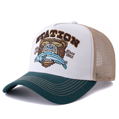 Hot Sale Unisex Bear Head Pattern Cap Summer Breathable Trucker Hat Man Women Outdoor Fishing Snapback Cap