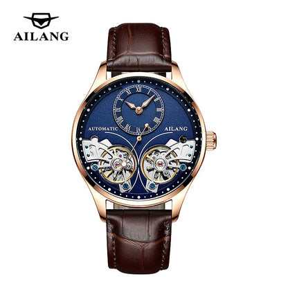 AILANG brandneue modische Double-Tourbillon-Uhr für Herren, Luxus-Edelstahl, wasserdicht, automatisch-mechanische Herrenuhr
