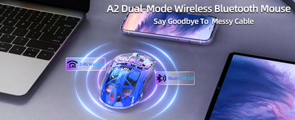 A2 transparente kabellose Gaming-Maus, BT 5.0/2.4G, wiederaufladbare RGB-Maus für PC mit digitalem Display, PixArt 3212, 5 einstellbare DPI