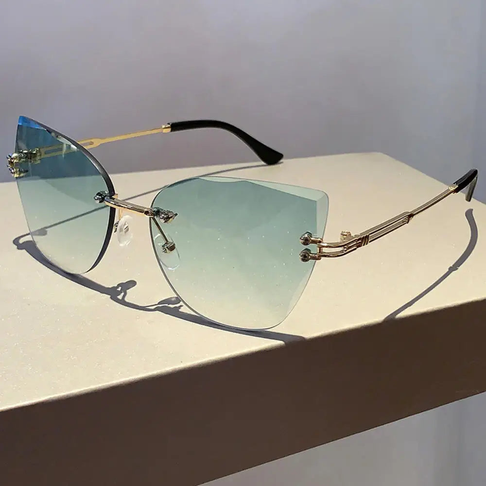 KLASSNUM Vintage Rimless Sunglasses Women Men Cat Eye Gradient Lens Sun Glasses UV400 Shades Protection Goggles for Party Xmas