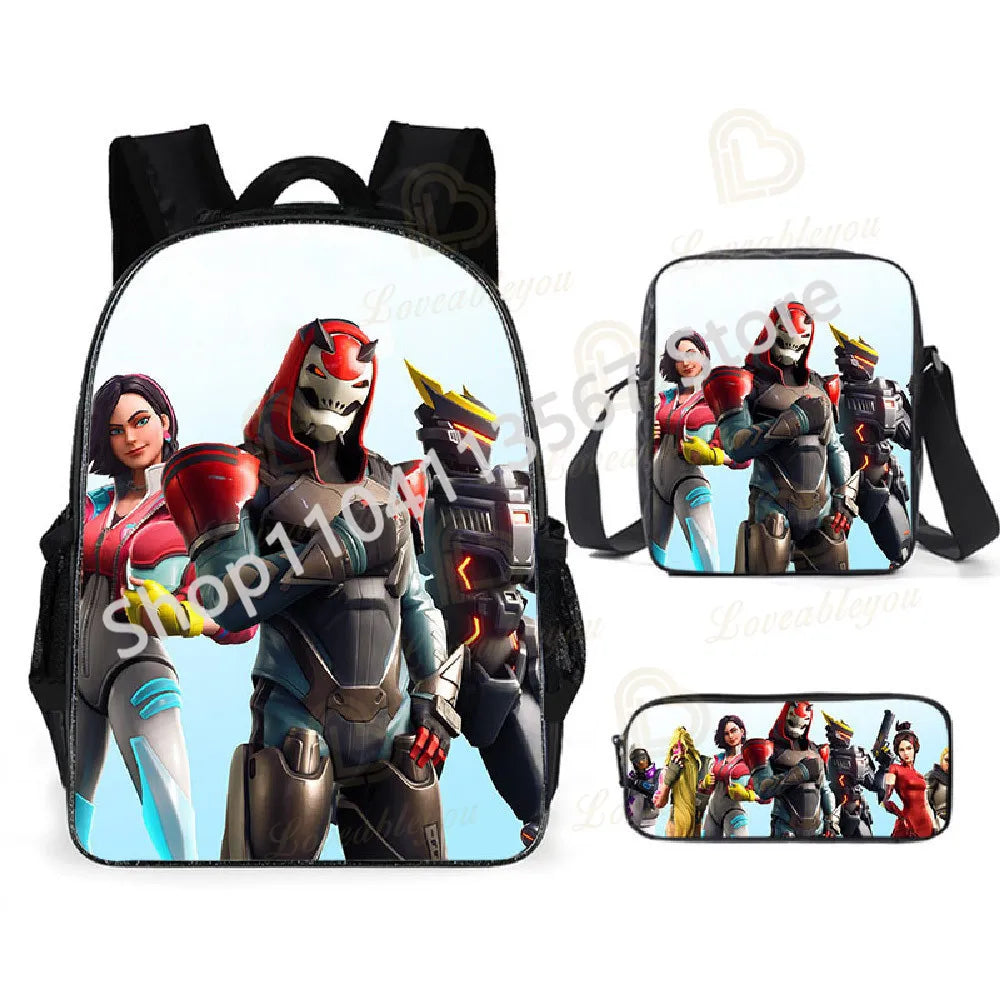 Fortnite Kids 3pcs Backpack Set Women Backpacks Office Stationery for Teenage Girls Boys Laptop Backpack Casual Travel Rucksack