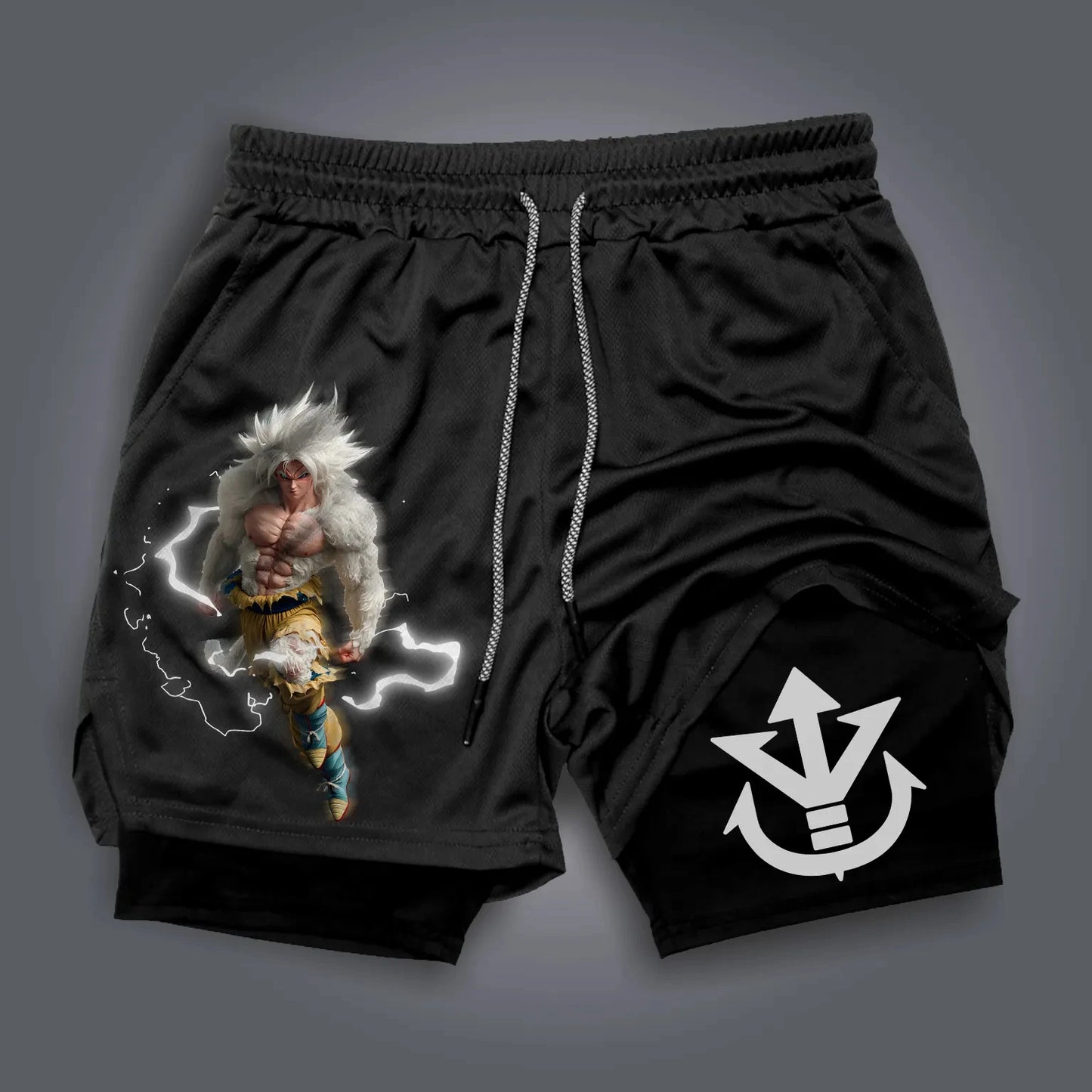 Dragon Ball Peripherie bedruckte Double-Shorts Majin Buu GOKU – amerikanische Sport-Shorts, bequeme, lockere und atmungsaktive Sommerhose für Herren