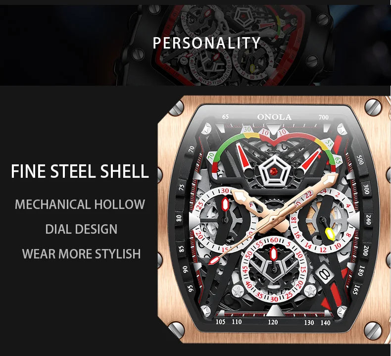 New Luxury Men Watch  ONOLA Fashion Fully Automatic Mechanical Watches Man Unique Design Waterproof Tape Watch Wristwatch