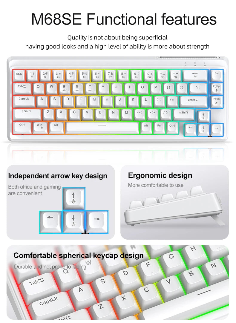 FREEWOLF M68SE 68 Key Mini Wired Keyboard RGB Backlit Type-C 68% Layout Compact Gaming Office PC Laptop
