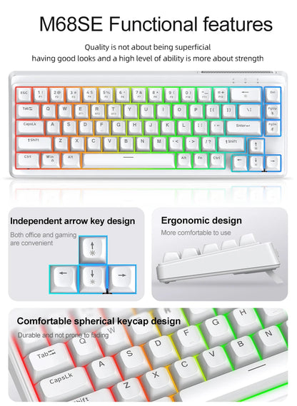FREEWOLF M68SE 68 Key Mini Wired Keyboard RGB Backlit Type-C 68% Layout Compact Gaming Office PC Laptop